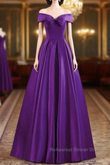 Purple Satin Sweetheart Long Party Dress, A-Line Purple Semi Formal Prom Dress