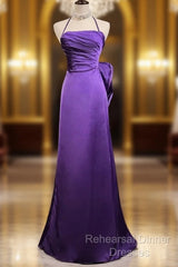 Purple Spaghetti Strap Satin Semi Formal Prom Dress Backless Evening Gown