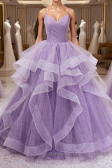 Purple sweetheart neck tulle long Semi Formal Prom Dresses purple tulle forma gown