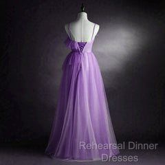 Purple Tulle A-Line Straps Long Formal Dress, Purple Floor Length Semi Formal Prom Dress