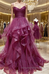 Purple Tulle Long Semi Formal Prom Dresses, Purple Tulle Long Formal Evening Dresses