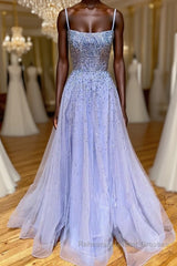 Purple tulle sequin long Semi Formal Prom Dresses tulle formal Dresses