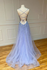 Purple tulle sequin long Semi Formal Prom Dresses tulle formal Dresses