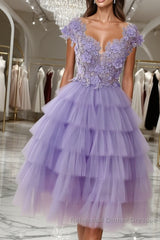 Purple tulle short Semi Formal Prom Dresses, purple evening Dresses