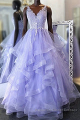 Purpler v neck tulle lace beads long Semi Formal Prom Dresses tulle formal Dresses