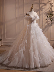 Quinceanera Dress A-Line Off Shoulder White Long Prom Dress White Long Tulle Sweet Dress