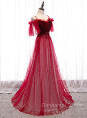 Red A-Line Floor Length Off Shoulder Long Semi Formal Prom Dress, Red Long Evening Dress