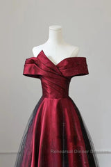 Red And Black Satin Party Dress Semi Formal Prom Dress, A-Line Satin Evening Dress