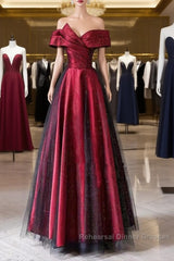 Red And Black Satin Party Dress Semi Formal Prom Dress, A-Line Satin Evening Dress