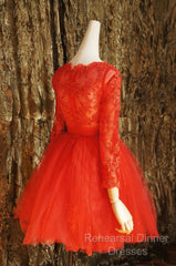 Red Lace Long Semi Formal Prom Dress Red Tulle Lace Short Semi Formal Prom Dress