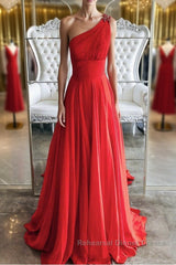 Red one shoulder long Semi Formal Prom Dresses red evening Dresses