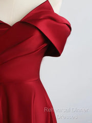 Red Satin Off Shoulder Sweetheart Long Party Dress, Red Satin Semi Formal Prom Dress