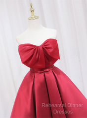 Red Satin Short Semi Formal Prom Dress Party Dress, Lovely Red Knee Length Homecoming Dress