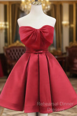 Red Satin Short Semi Formal Prom Dress Party Dress, Lovely Red Knee Length Homecoming Dress
