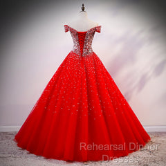 Red Sparkle Tulle Sweetheart Party Dress, Shiny Sweet 16 Dresses