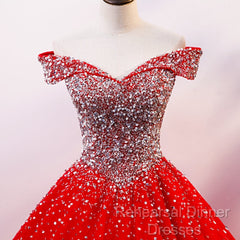 Red Sparkle Tulle Sweetheart Party Dress, Shiny Sweet 16 Dresses