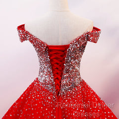 Red Sparkle Tulle Sweetheart Party Dress, Shiny Sweet 16 Dresses