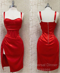 Red Sweetheart Neckline Slit Homecoming Dress Midi Semi Formal Prom Dress