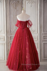 Red Sweetheart Tulle Long Beautiful Semi Formal Prom Dresses, Wine Red Party Dresses Evening Gown