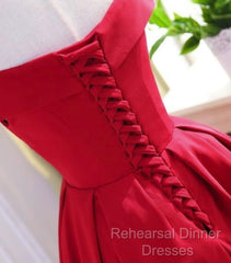 Red Tea Length Vintage Style Wedding Party Dress, Off Shoulder Formal Dress, Red Party Dress