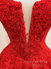 Red Tulle Lace Appliques Long Semi Formal Prom Dress A Line Formal Evening Dress