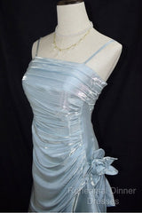 Retro Baby Blue Vintage Floral Dress Asymmetrical Hem Semi Formal Prom Gown