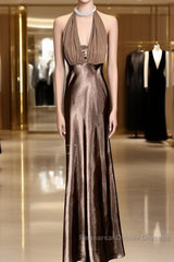 Retro Mermaid V Neckline Chiffon Brown Evening Dress Semi Formal Prom Dresses