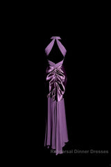 Retro Mermaid V Neckline Chiffon Grape Evening Dress Semi Formal Prom Dresses