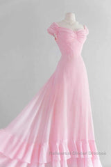 Retro Pink A-line Long Semi Formal Prom Dresses,Pink Bridesmaid Dresses