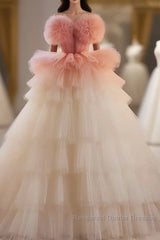 Romantic Pink Tulle Ball Gown Ombre Tiers Semi Formal Prom Dress