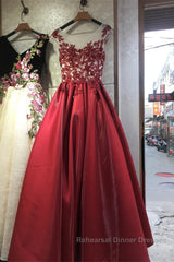 Round Neck Black Lace Floral Long Semi Formal Prom Dresses, Black Lace Formal Dresses with Appliques, Black Evening Dresses