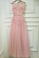 Round Neck Lace Semi Formal Prom Dresses, Lace Formal Evening Dresses