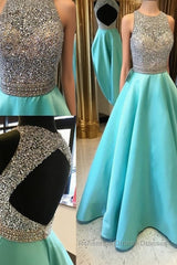 Round Neck Sequin Open Back Green Semi Formal Prom Dresses, Evening Dresses