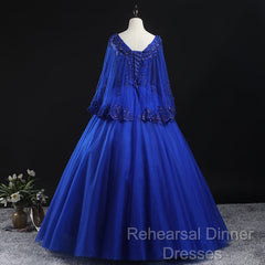 Royal Blue Ball Gown Lace Applique Quinceanera Dresses, Tulle Floor Length Sweet 16 Dresses