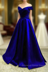 Royal Blue Bridesmaid Dresses Satin Off The Shoulder