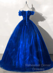 Royal Blue Off Shoulder Beaded Ball Gown Dress, Royal Blue Sweet 16 Dress