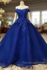 Royal Blue Off-The-Shoulder Evening Dresses, Appliques Formal Semi Formal Prom Dress