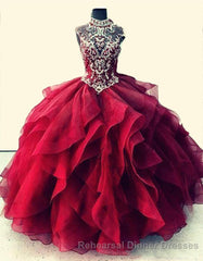 Royal Blue Organza High Neck Quinceanera Dresses Burgundy Semi Formal Prom Dresses