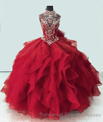 Royal Blue Organza High Neck Quinceanera Dresses Burgundy Semi Formal Prom Dresses