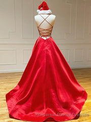 Royal Blue Satin A Line V Neck Long Semi Formal Prom Dress