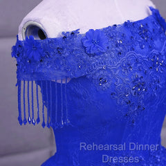 Royal Blue Sequins Beaded Tulle Sweet 16 Dress, Royal Blue Long Formal Dress