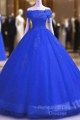 Royal Blue Sequins Beaded Tulle Sweet 16 Dress, Royal Blue Long Formal Dress