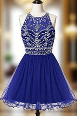 Royal Bule Tulle Homecoming Dresses  Short Semi Formal Prom Gowns