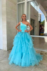 Ruffle One Shoulder Royal Blue Velvet Top Long Semi Formal Prom Dress
