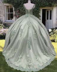 Sage Corset Ball Gown Appliques Tulle Dress