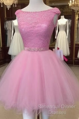 Scoop Neck Dress Short Graduation Gown Short Homecoming Dress Lace