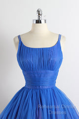 Scoop Neckline Royal Blue Party Dress, A-Line Spaghetti Strap Short Evening Dress