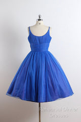 Scoop Neckline Royal Blue Party Dress, A-Line Spaghetti Strap Short Evening Dress