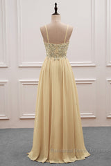 Sequined Spaghetti Straps Chiffon Long Semi Formal Prom Dresses