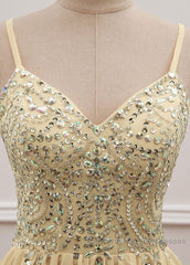 Sequined Spaghetti Straps Chiffon Long Semi Formal Prom Dresses